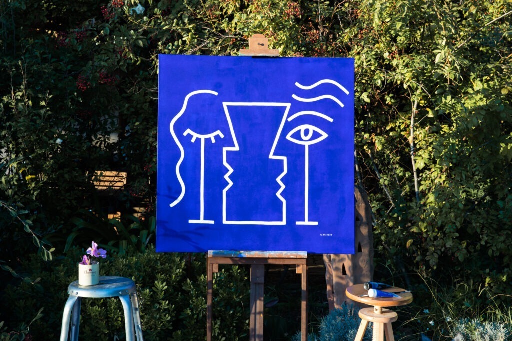 Peinture Le tête à tête d'Olivia Dritzas bleu électrique